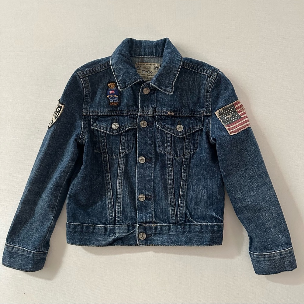 Polo Ralph Lauren Kids 5 Denim Jacket with Patches Bear American Flag Tiger